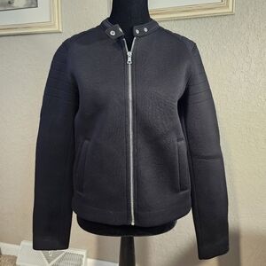 GAP Womens Black Scuba Moto Jacket Quilted Shoulder Zip Front Snap Collar Size M